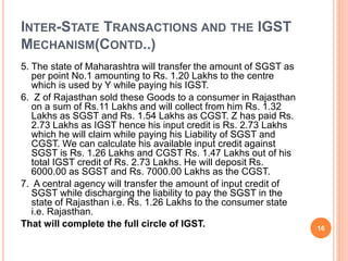 INTER-STATE TRANSACTIONS AND THE IGST
MECHANISM(CONTD..)
5. The state of Maharashtra will transfer the amount of SGST as
p...