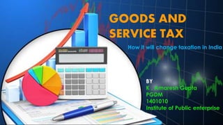 Goods and Service tax
GOODS AND
SERVICE TAX
How it will change taxation in India
BY
K . Amaresh Gupta
PGDM
1401010
Institute of Public enterprise
 