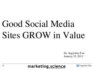 Good Social Media
Sites GROW in Value
              Dr. Augustine Fou
              January 25, 2013


-1-                       Augustine Fou
 