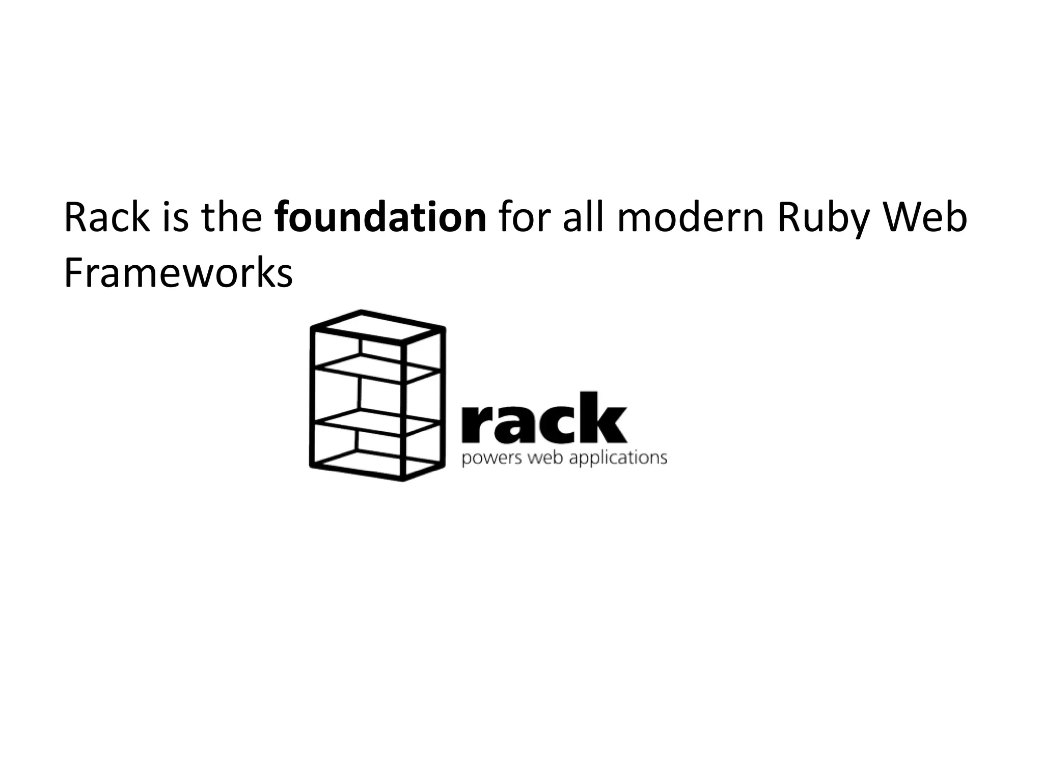 Rack is the foundation for all modern Ruby Web
Frameworks
 