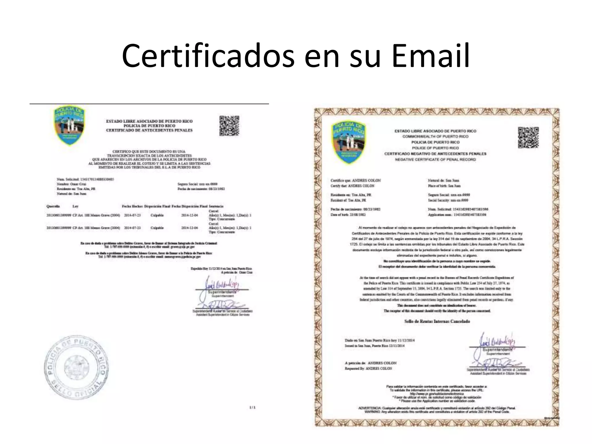 Certificados en su Email
 
