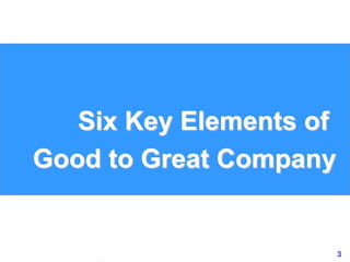 3www.exploreHR.org
Six Key Elements of
Good to Great Company
 