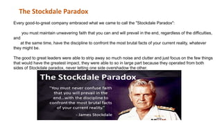 Every good-to-great company embraced what we came to call the "Stockdale Paradox":
you must maintain unwavering faith that...