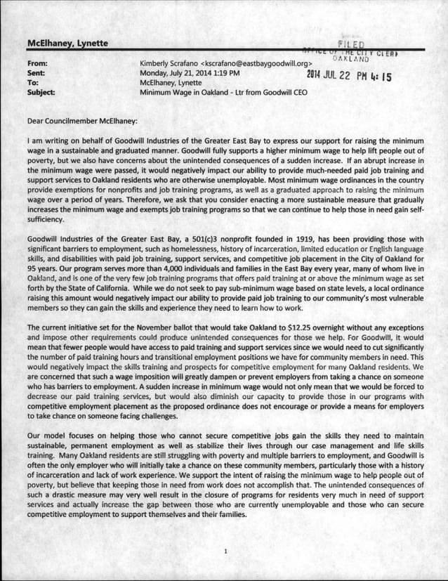 Goodwill and Family Bridges letters on Oakland minimum wage PDF
