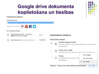 Google drive dokumenta
koplietošana un tiesības
 