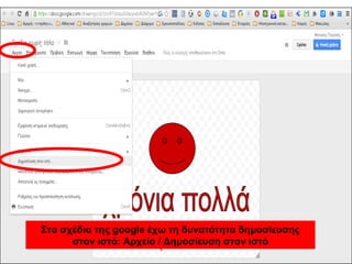 Στα σχέδια της google έχω τη δυνατότητα δημοσίευσης 
στον ιστό: Αρχείο / Δημοσίευση στον ιστό 
 