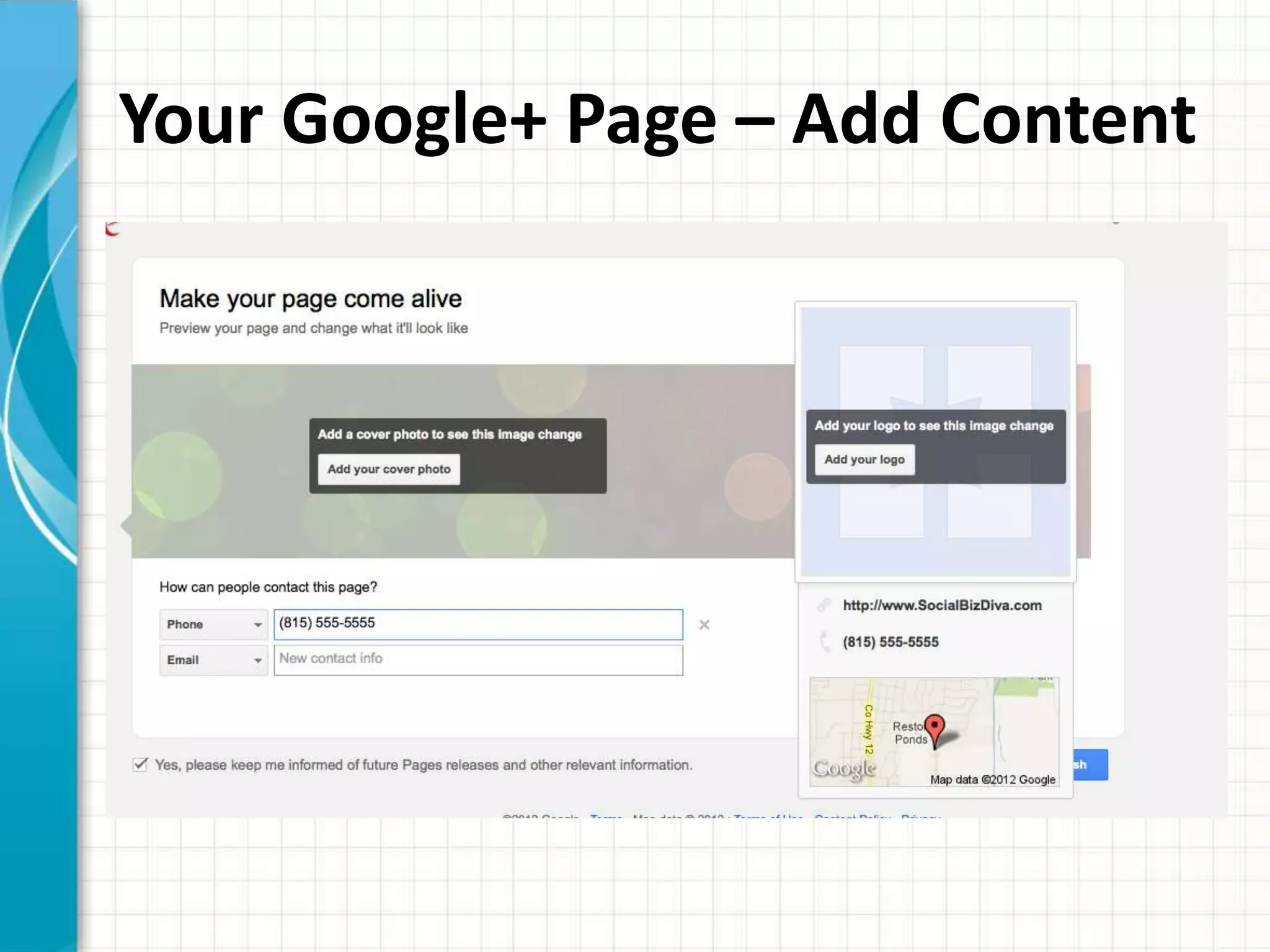 Your Google+ Page – Add Content
 