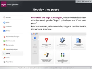 Pour	
  créer	
  une	
  page	
  sur	
  Google+,	
  vous	
  devez	
  sélec8onner	
  
dans	
  le	
  menu	
  à	
  gauche	
  "...