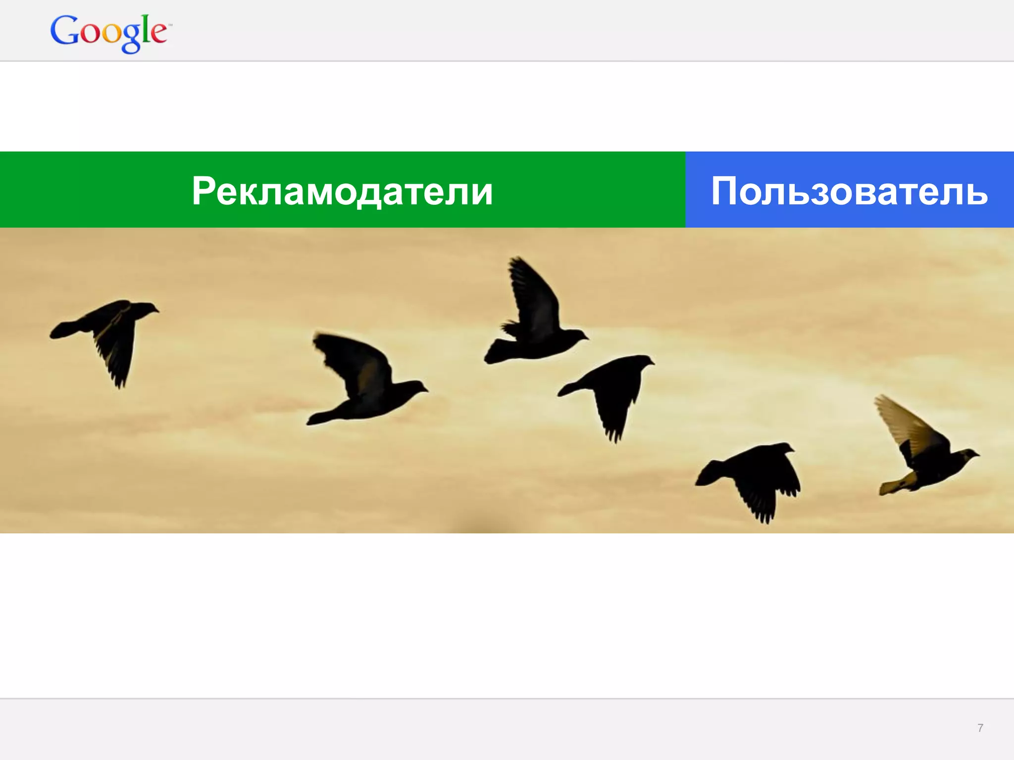 Google Confidential and Proprietary 
7 
Пользователь 
Рекламодатели  