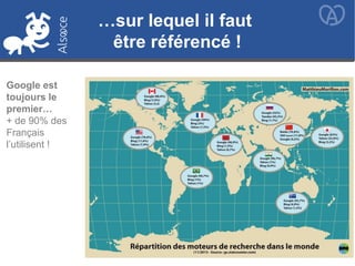 …sur lequel il faut
être référencé !
Google est
toujours le
premier…
+ de 90% des
Français
l’utilisent !
 
