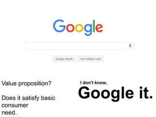Value proposition?
Does it satisfy basic
consumer
need.
 