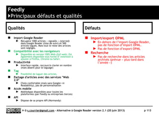 CommaFeed
}Rediffusion d'articles vers des services "Web 2.0"
Serge Courrier ►► 2014 ►► 113
Pas de Linkedin, pas de Readability…
le partage n’est, de plus, par personalisable !
 
