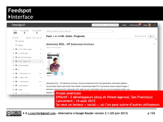 FEEDBIN
http://feedbin.me
https://github.com/feedbin
KL
Prix 3$/mois
Stabilité/rapidité 
Compatibilité avec les navigateurs 
Productivité 
Signalement/Tag  / 
Rediffusion d'article vers des services "Web 2.0" 
Rediffusion d'articles via RSS ou HTML 
Recherche 
Filtrage 
Accès mobile 
Profondeur d’archivage Non documenté
( )
Serge Courrier ►► 2014 ►► 126
 