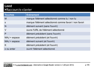 G2Reader Premium
}Avantages
 Nombre de fils illimités
 Jusqu’à 1000 articles par fils
 Mise à jour personnalisable (jusqu’à 10 minutes)
 Classement des items par fil dans l’affichage d’un dossier (à venir)
 Débrayage on/off envisageable pour un fil ou un dossier
 Assistance prioritaire
 Pas de publicité
 Fonctions sociales (à venir)
Serge Courrier ►► 2014 ►► 195
 
