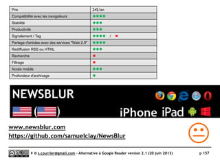 Feedly
}Clients logiciels
 MacOS
►NewsBar RSS Reader (4,49€)
►Readkit (5,99€)
 Windows
►Meneré : www.li-
ghun.de/Menere/...