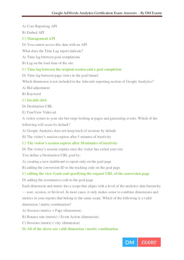 Google Analytics Certification Exam Answers