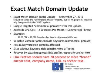 Exact Match Domain Update
• Exact-Match Domain (EMD) Update — September 27, 2012
Should be called the “Commercial Phrase” ...