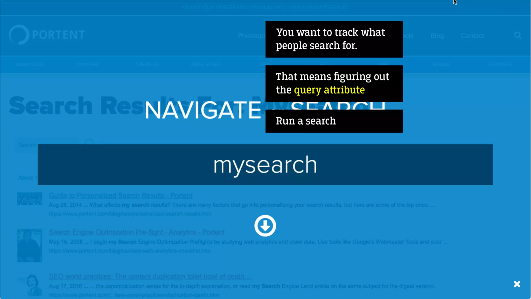 You want to track what
people search for.
That means ﬁguring out
the query a‫﬙‬ribute
Run a search
 