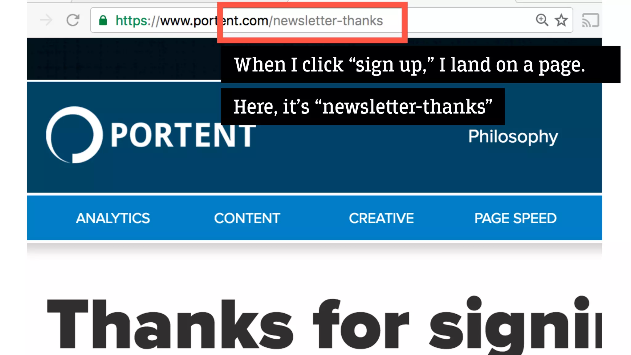 When I click “sign up,” I land on a page.
Here, it’s “newsle‫﬙‬er-thanks”
 