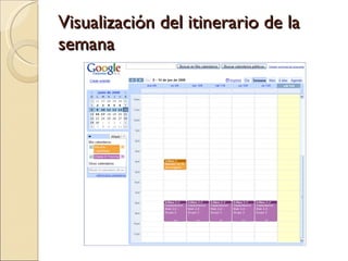 Visualización del itinerario de la semana 