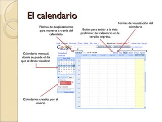 El calendario Calendario mensual, donde se puede el día que se desea visualizar  Flechas de desplazamiento para moverse a ...