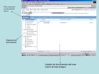Organiza los documentos Listado de documentos del mas nuevo al mas antiguo Para comenzar un documento nuevo 