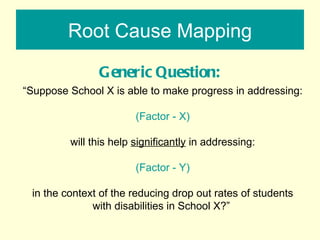 Root Cause Mapping “ Suppose School X is able to make progress in addressing: (Factor - X) will this help  significantly  ...