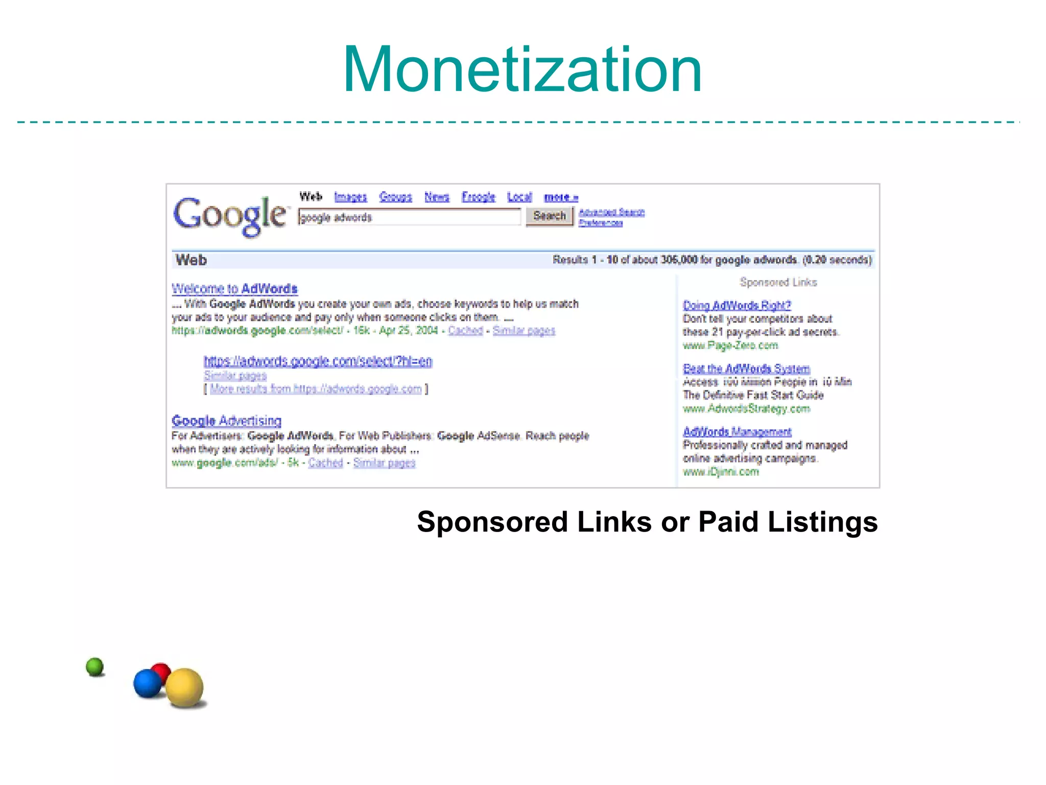 Monetization Sponsored Links or Paid Listings 