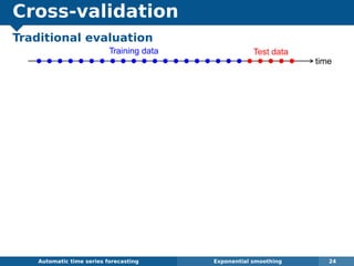 Cross-validation
Traditional evaluation
Automatic algorithms for time series forecasting Exponential smoothing 24
q q q q q q q q q q q q q q q q q q q q q q q q q time
Training data Test data
 