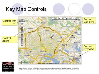 Key Map Controls Control: Zoom Control: Map Type Control: Overview http://code.google.com/apis/maps/documentation/controls.html#Controls_overview Control: Pan 