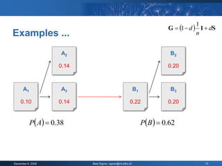 G  1  d  1  dS
                                                                                        1
Examples ...                                                                            n


                      A2                                                     B2

                     0.14                                                   0.20



      A1              A3                                      B1             B3

    0.10             0.14                                0.22               0.20


           P A  0.38                                            PB   0.62




December 9, 2008            Beat Signer, signer@inf.ethz.ch                               13
 