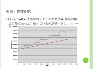 実例 : SEDUE Glibc malloc 使用時のメモリの突発的 & 爆発的増加が無くなった ( 減っているのが偉すぎ ) 。スループットも向上。 