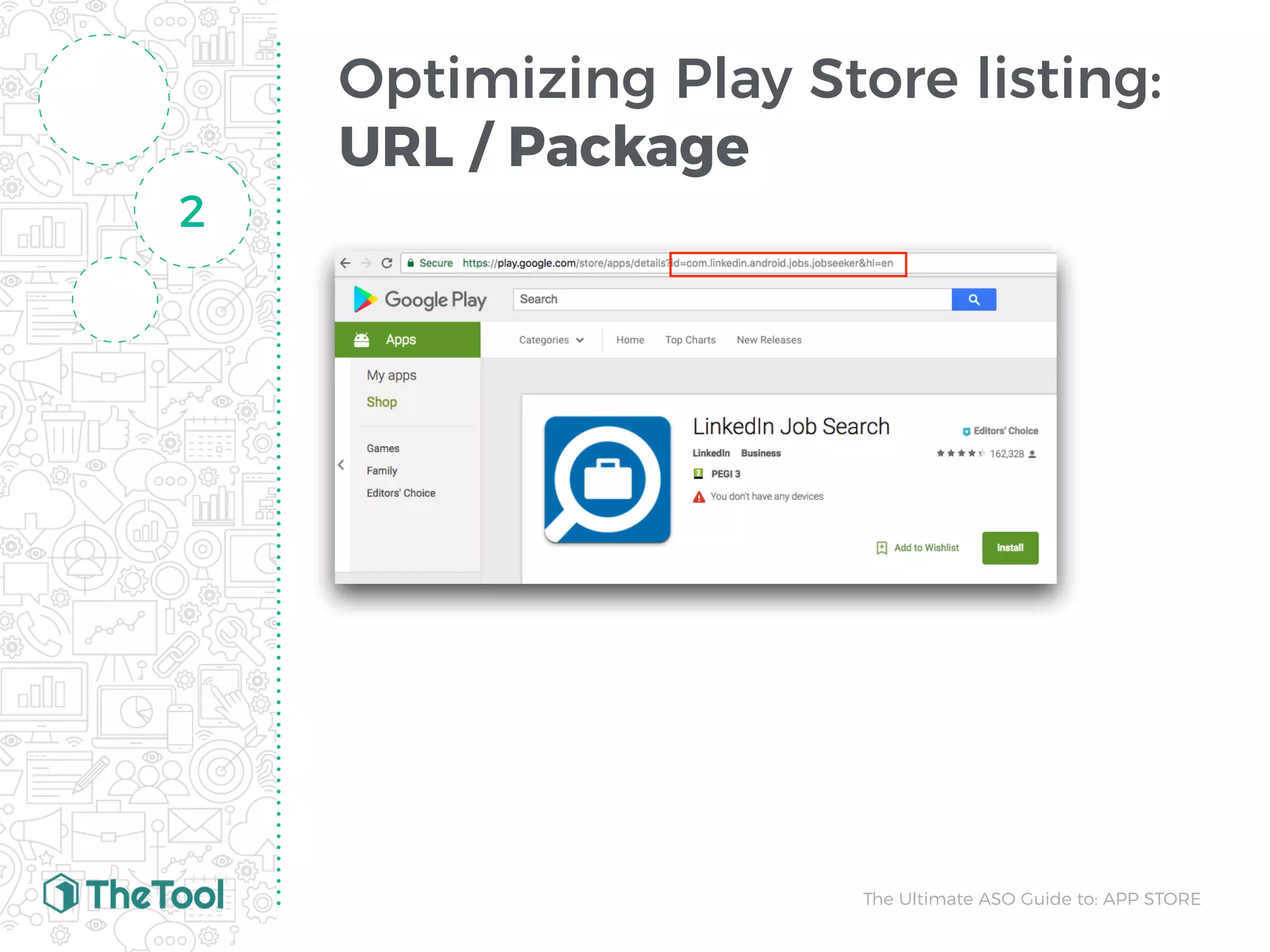 Optimizing Play Store listing:
URL / Package
2
The Ultimate ASO Guide to: APP STORE
 