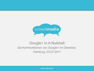 Google+ In A Nutshell Die Kernfunktionen von Google+ im Überblick. Hamburg, 03.07.2011 