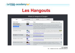 Les Hangouts




                                           Juan NAVEIRA
          Tél. : +33(0)6.31.32.13.93 | www.web-academy.fr
 