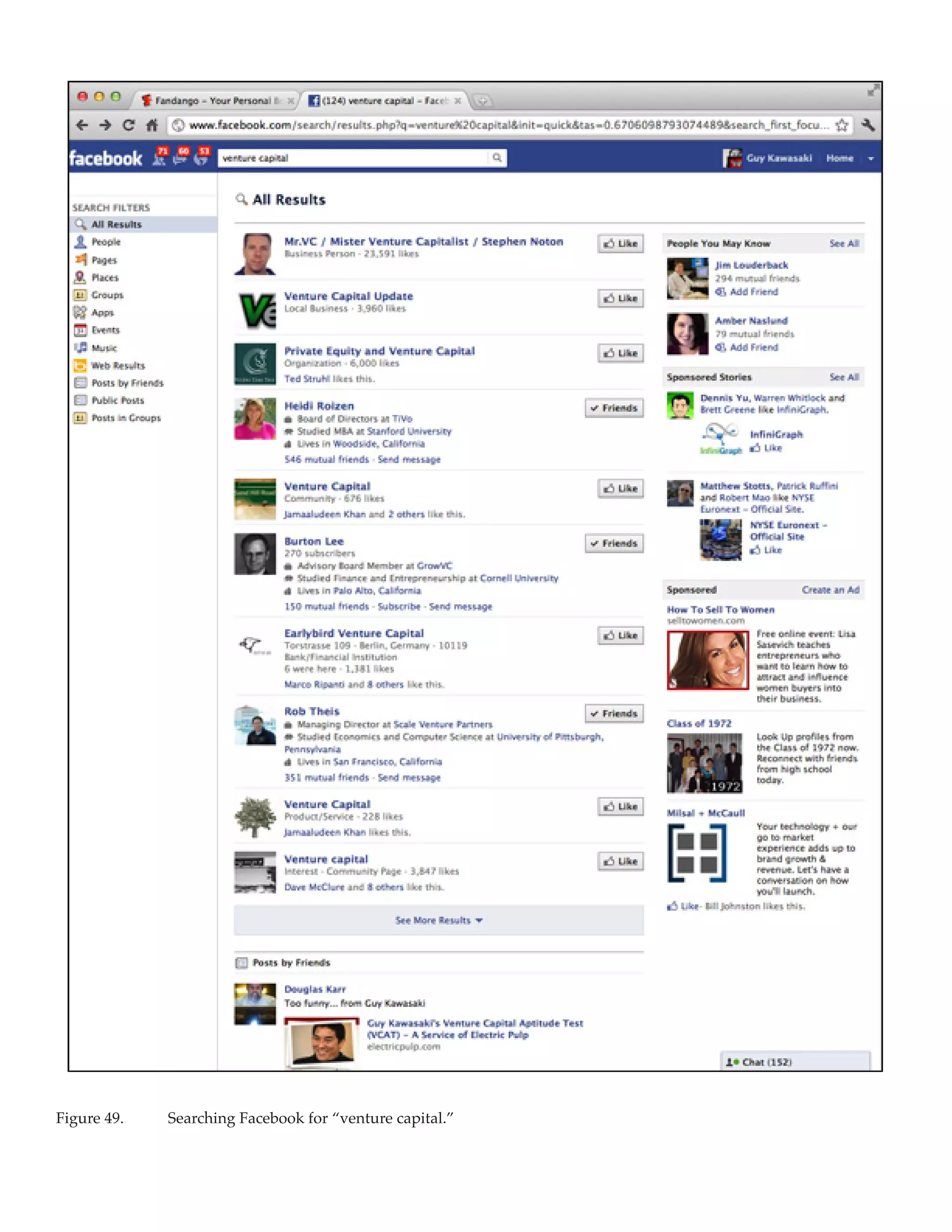 Figure 49.	   Searching Facebook for “venture capital.”
 