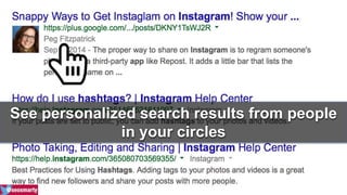 See personalized search results from people 
in your circles 
 