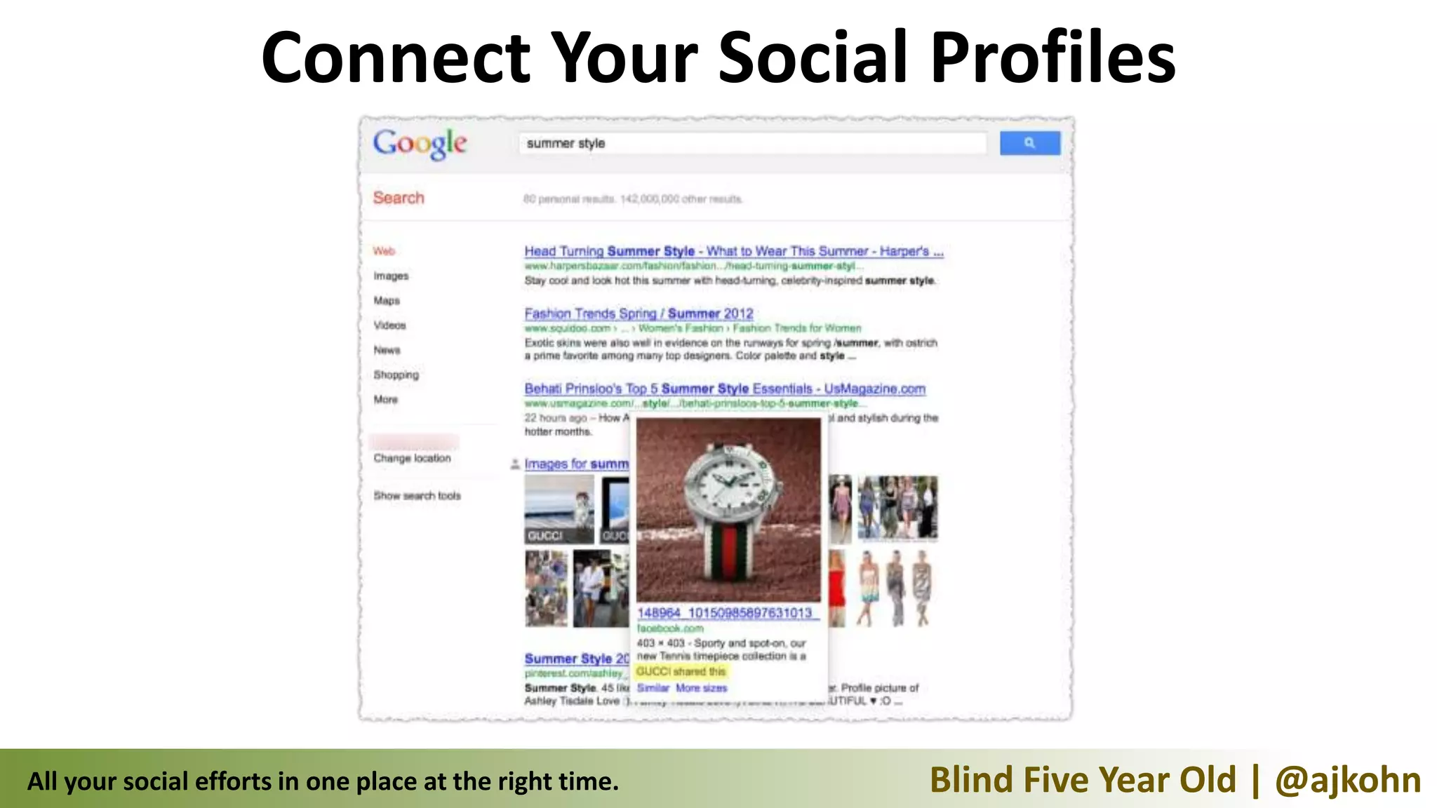 Connect Your Social Profiles




All your social efforts in one place at the right time.   Blind Five Year Old | @ajkohn
 