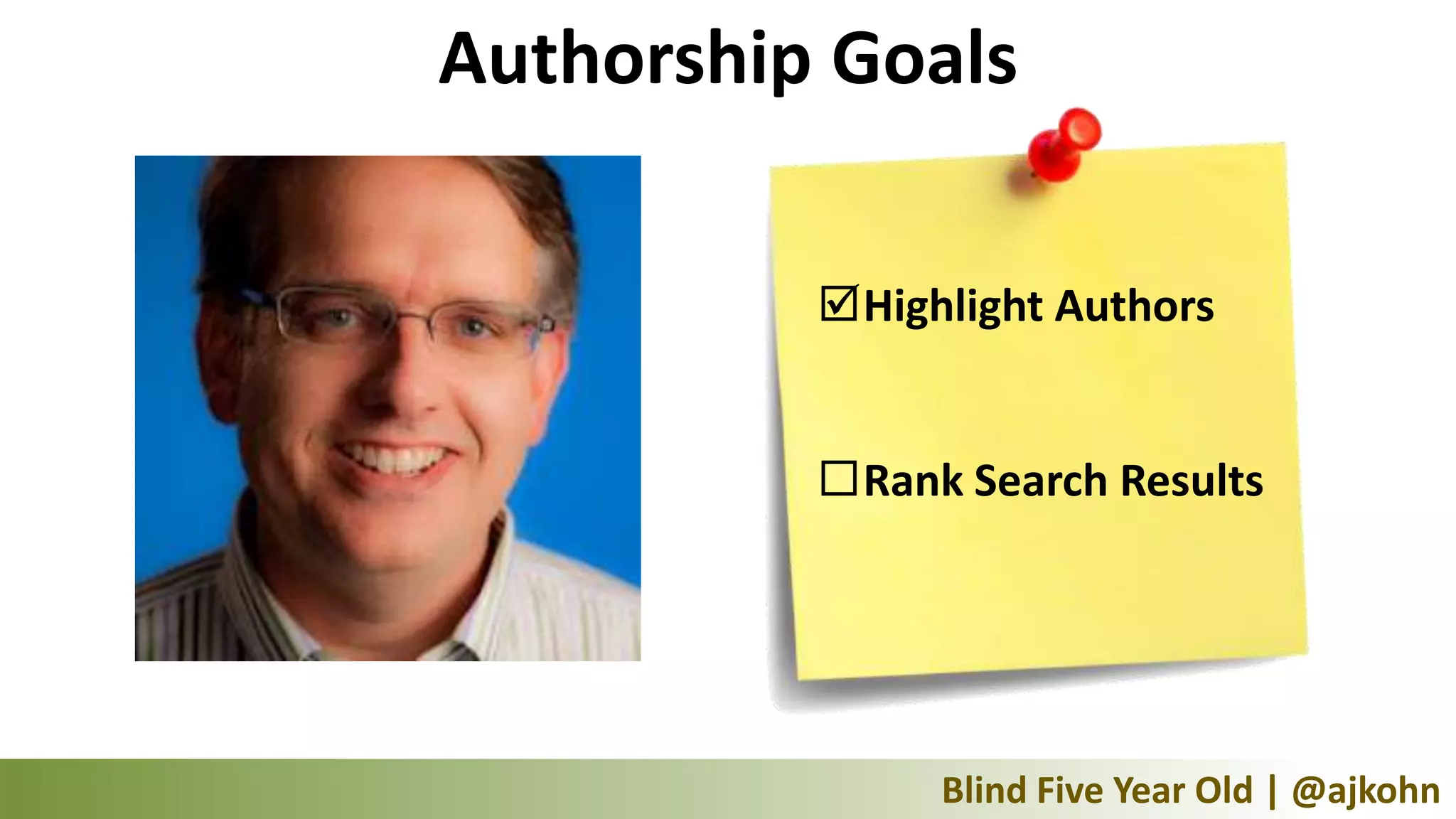 Authorship Goals

          Highlight Authors


          Rank Search Results




               Blind Five Year Old | @ajkohn
 