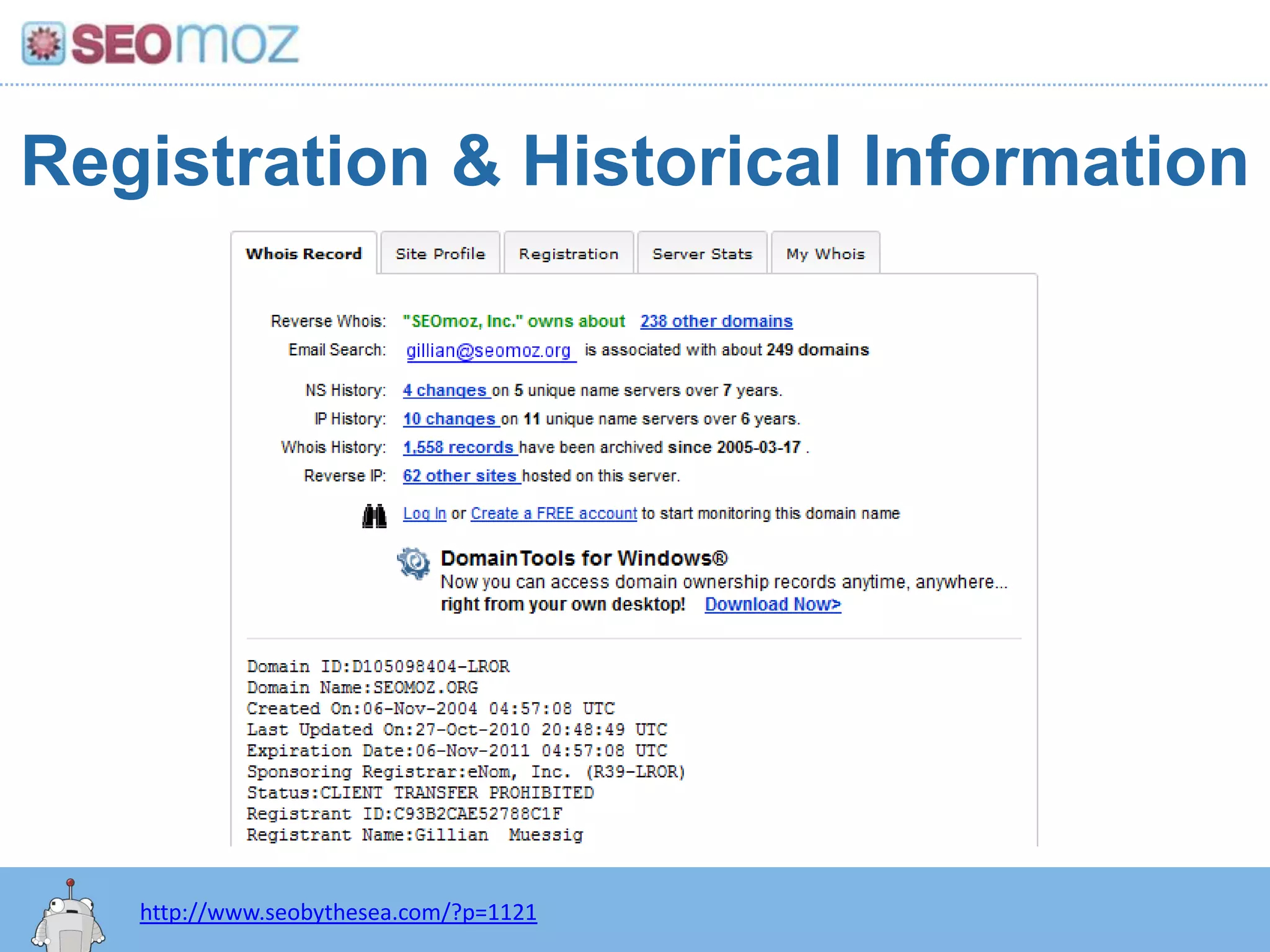 Registration & Historical Informationhttp://www.seobythesea.com/?p=1121