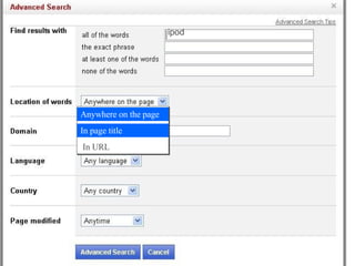 ipod Anywhere on the page In page title Anywhere on the page In page title In URL 