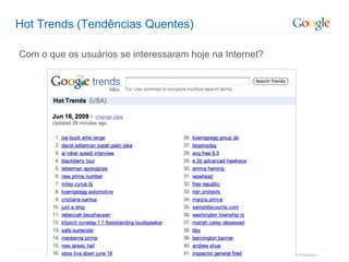 Hot Trends (Tendências Quentes)‏ Com o que os usuários se interessaram hoje na Internet? 