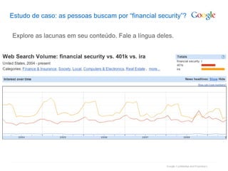 Estudo de caso: as pessoas buscam por “financial security”? Explore as lacunas em seu conteúdo. Fale a língua deles. 