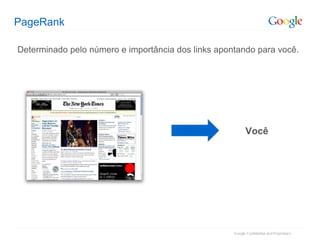 PageRank  Determinado pelo número e importância dos links apontando para você. Você 