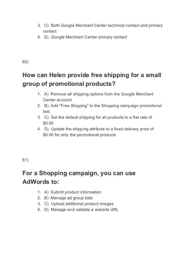 Google Shopping Advertising Exam Answers