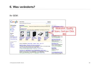 6. Was veränderts?


Ihr SEM:




                               Klickraten, Quality
                              Score, Cost per Click,
                                       ROI




© Yourposition GmbH, Zürich                            29
 