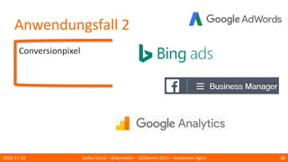 Anwendungsfall 2
Conversionpixel
2016-11-18 Stefan David – @derstefan – SEOkomm 2016 – #seokomm #gtm 16
 