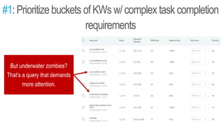 #1:Prioritize buckets ofKWs w/complex task completion
requirements
But underwater zombies?
That’s a query that demands
more attention.
 