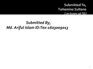 Submitted By,
Md. Ariful Islam ID:Tex-1603009013
2
 