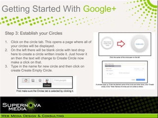 Getting Started With Google+

Step 3: Establish your Circles
1. Click on the circle tab. This opens a page where all of
  ...